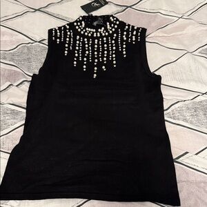 Adrianna Papell Black Top with Pearl Details